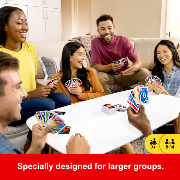 mattel UNO Party Card Game For Large Groups Kids Adults & Family Nights 6 To 14 Players Ages 7+ Years
