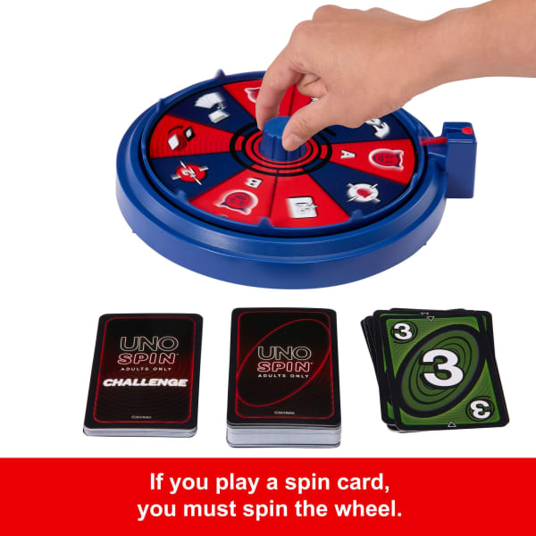 Mattel UNO Spin Adults Only Card Game For Adult Game Nights & Parties With Spin Wheel & Challenges
