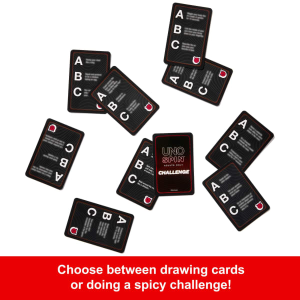 Mattel UNO Spin Adults Only Card Game For Adult Game Nights & Parties With Spin Wheel & Challenges