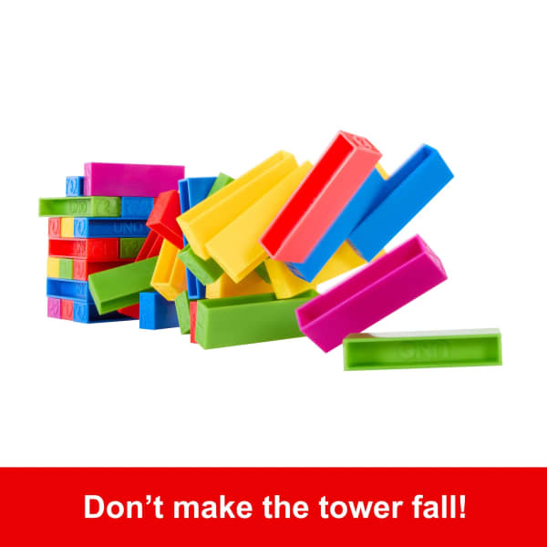 Mattel UNO Stacko Game For Kids & Family With 45 Colored Stacking Blocks & Tray