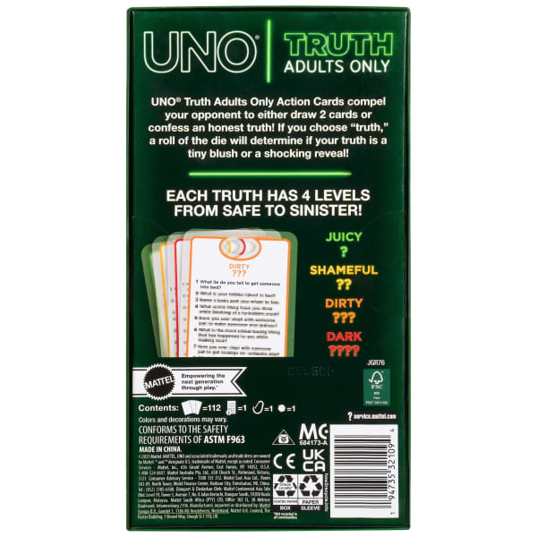 mattel UNO Truth Adults Only Card Game Play Anywhere Travel Dorm Camping & Party