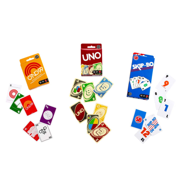 Mattel Vintage Set With 3 Card Games UNO O’No 99 & Ski-Bo For Kid Adult & Family Nights & Parties