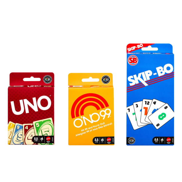 Mattel Vintage Set With 3 Card Games UNO O’No 99 & Ski-Bo For Kid Adult & Family Nights & Parties