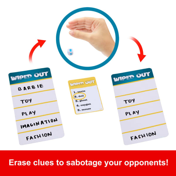 Mattel Wiped Out Party Game Guessing Game For Families Teens Adults With Erasable Clues And Blackout Glasses For 3-6 Players