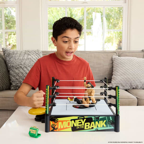 mattel WWE Money in The Bank Cash-in Ring Playset With Accessories 2 Play Modes 40+ Sounds & Phrases