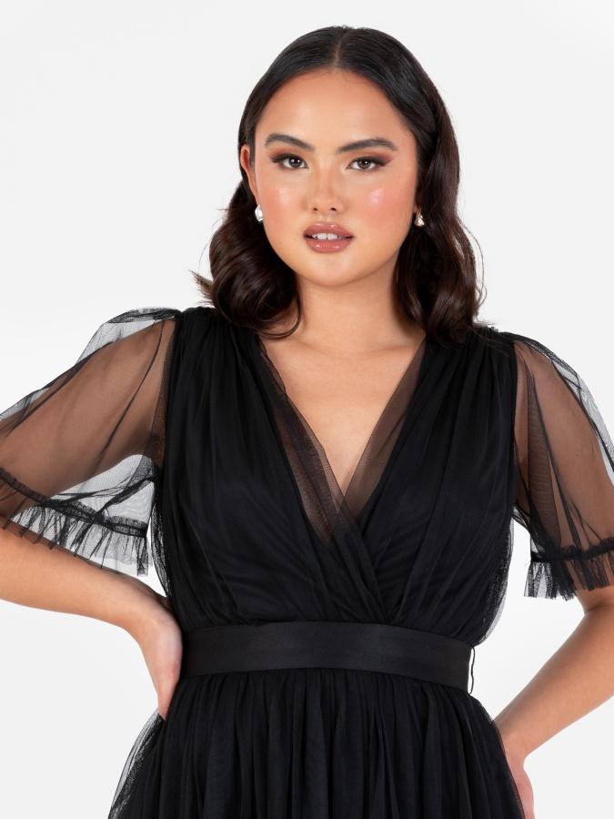 Maya Deluxe Anaya With Love Recycled Black Faux Wrap Maxi Dress With Sash Belt