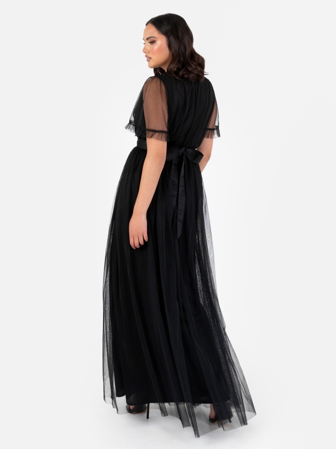Maya Deluxe Anaya With Love Recycled Black Faux Wrap Maxi Dress With Sash Belt