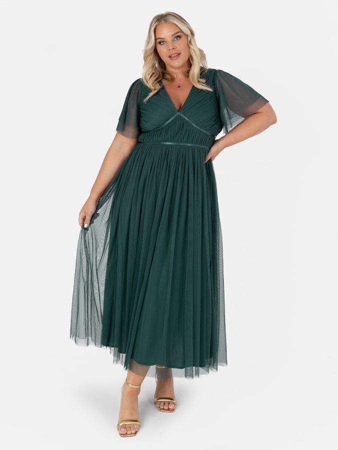 maya deluxe Anaya With Love Recycled Emerald Green Ribbon Detail Midi Dress