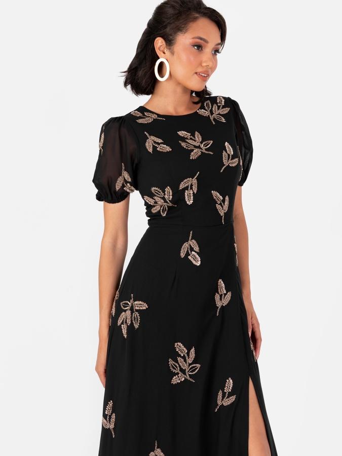 Maya Deluxe Maya Black Embellished Short Sleeve Maxi Dress With Open Back