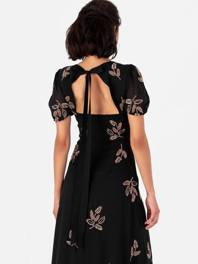 Maya Deluxe Maya Black Embellished Short Sleeve Maxi Dress With Open Back