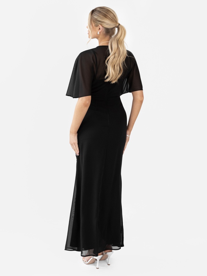 Maya Deluxe Maya Black Floral Embellished Angel Sleeve Maxi Dress