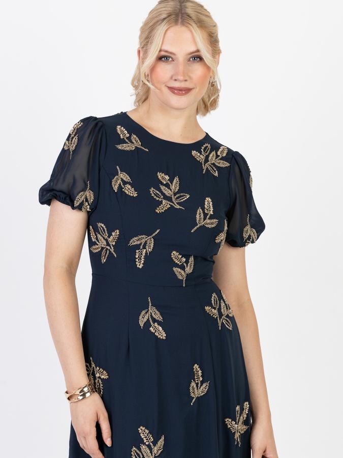 maya Deluxe Maya Navy Embellished Short Sleeve Maxi Dress With Open Back