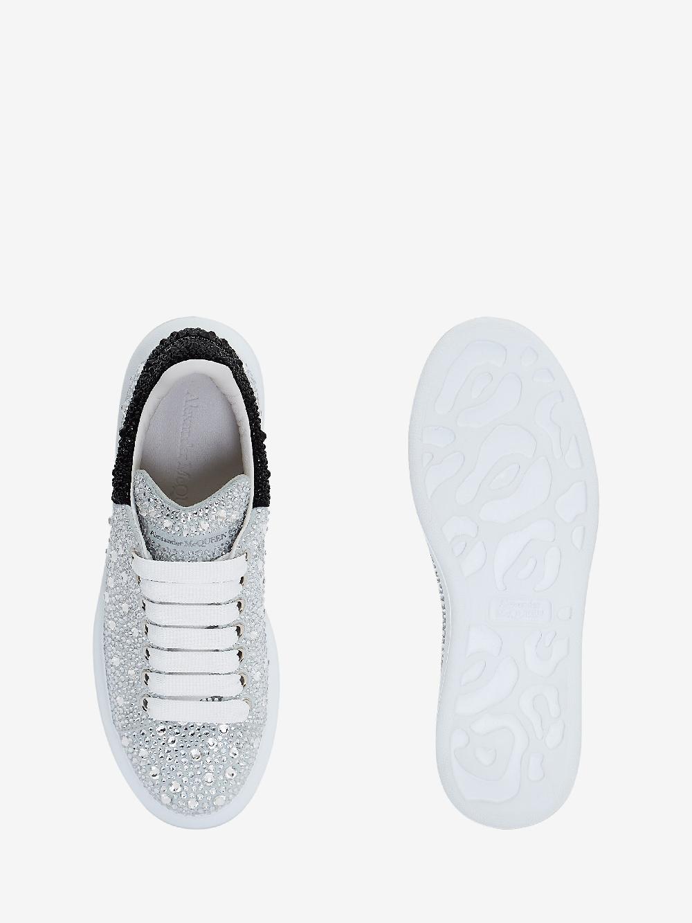 mcq alexander mcqueen Women's Crystal-embellished Oversized Sneaker in White/Crystal