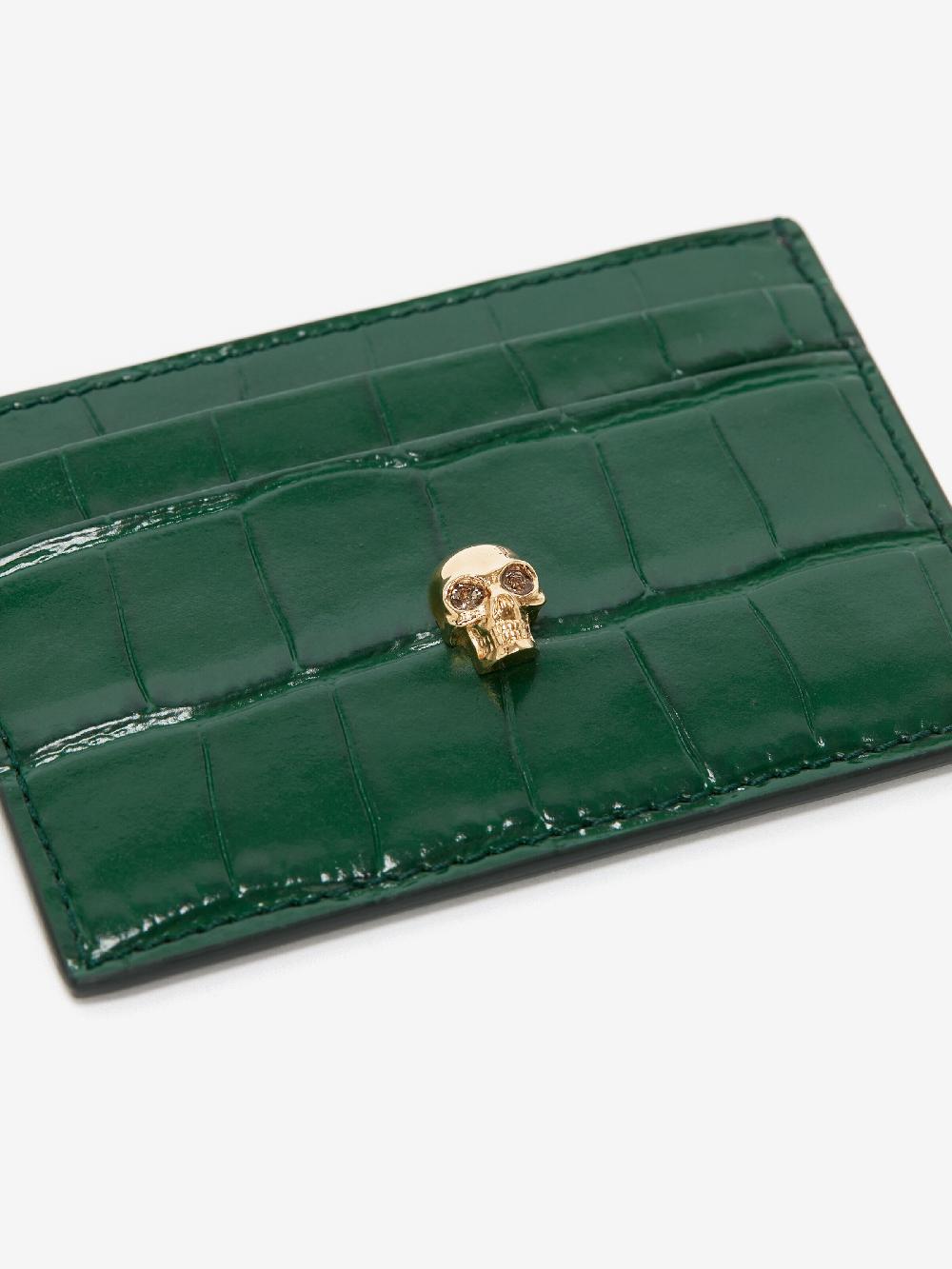 mcq alexander mcqueen Women's Embossed Croc Card Holder in Emerald