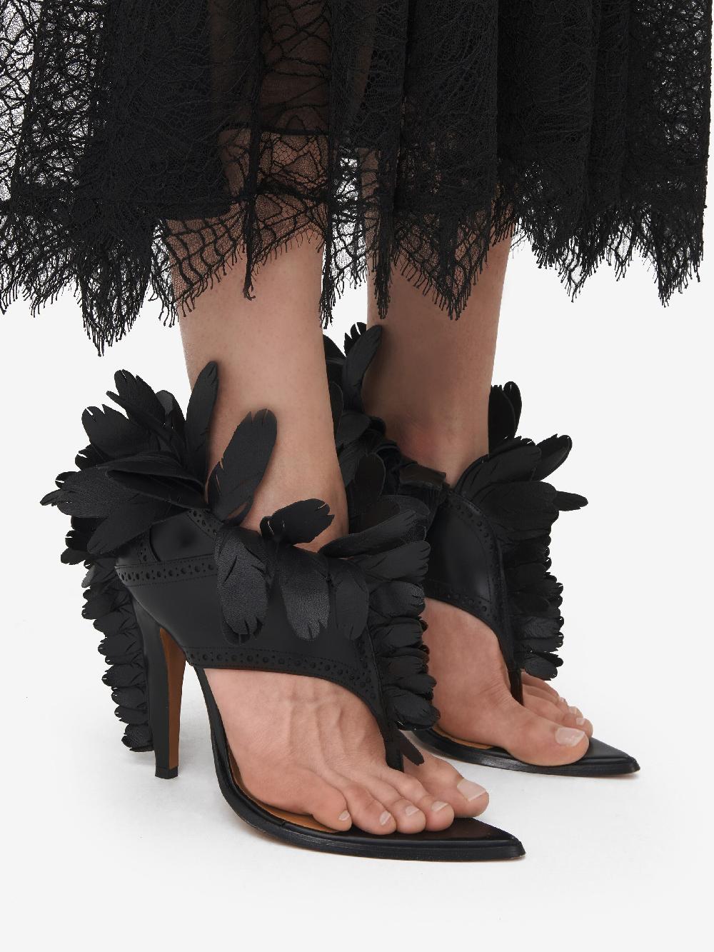 Mcq Alexander Mcqueen Women's Feathered Sandal In Black