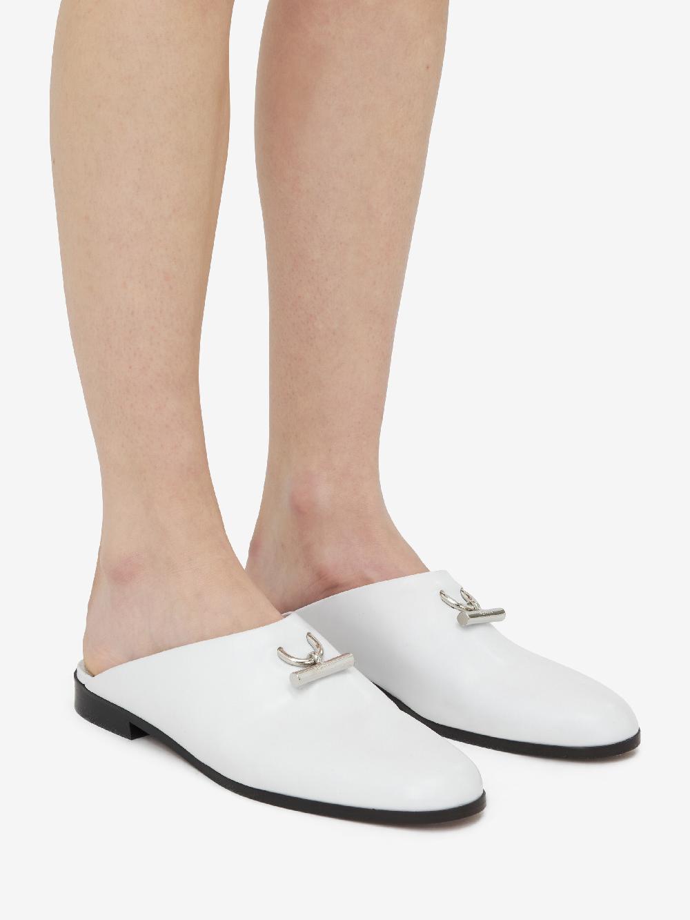 Mcq Alexander Mcqueen Women's T-Bar Slip On Mule In White/Silver