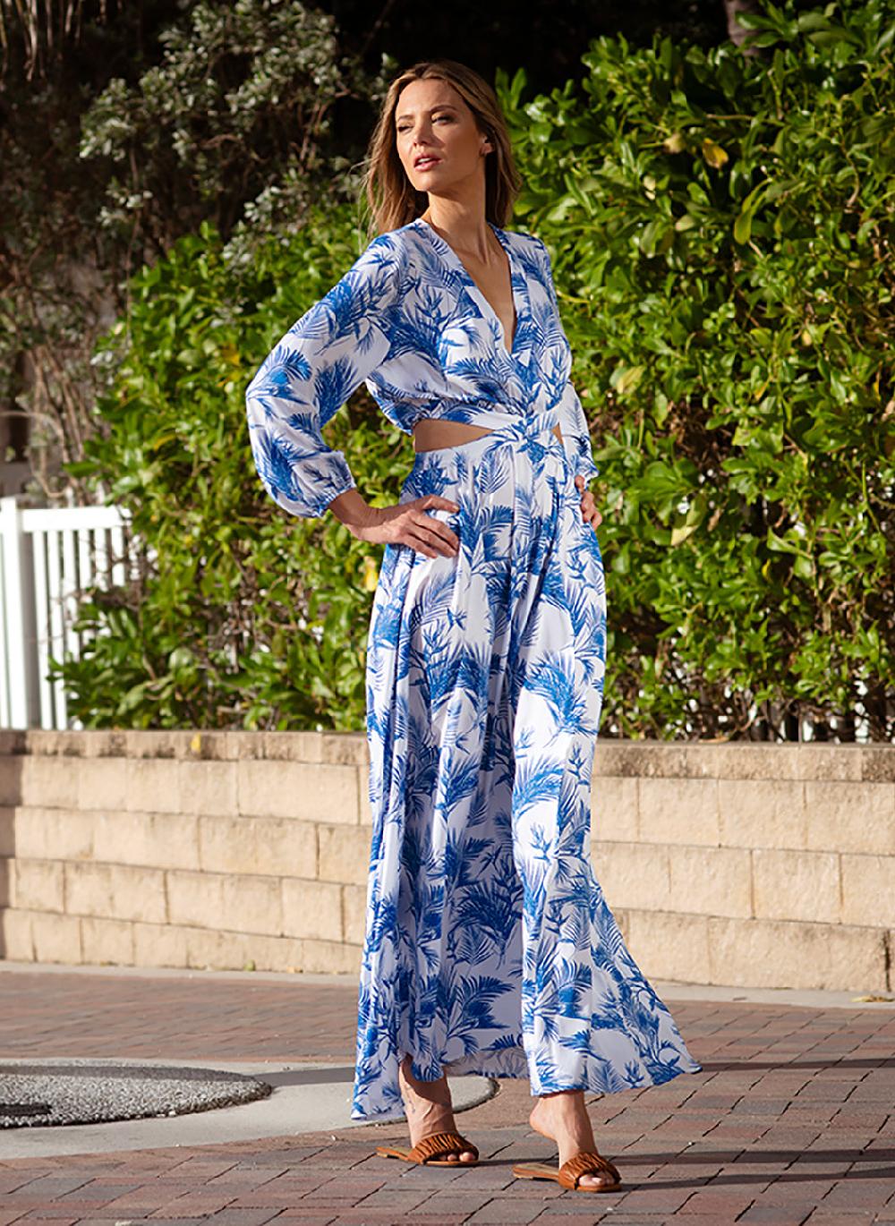 Melissa Odabash Anastasia Blue Palm Dress