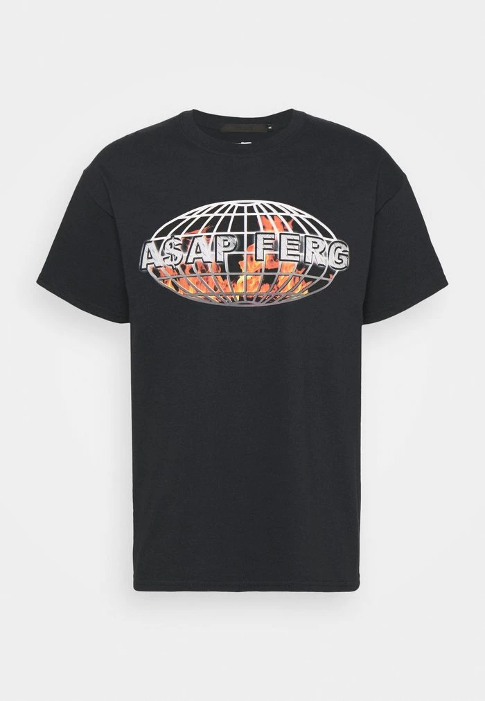 Mennace Mennace A$AP FERG FLAME GLOBE – Print T-shirt – Black