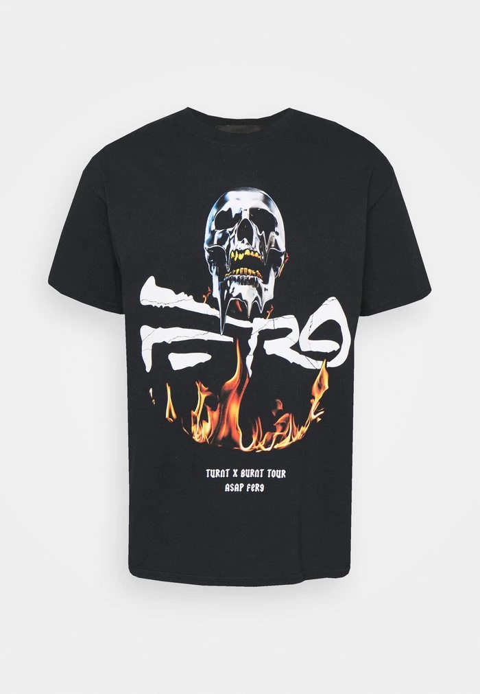 Mennace Mennace A$AP FERG FLAME SKULL – Print T-shirt – Black