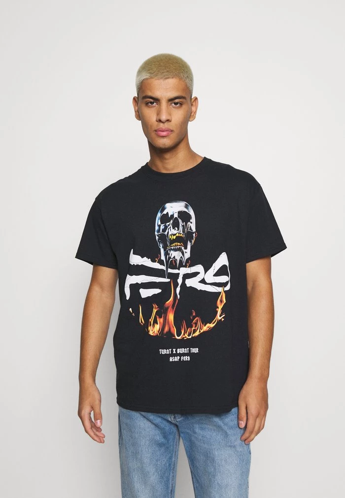 mennace Mennace A$AP FERG FLAME SKULL – Print T-shirt – Black