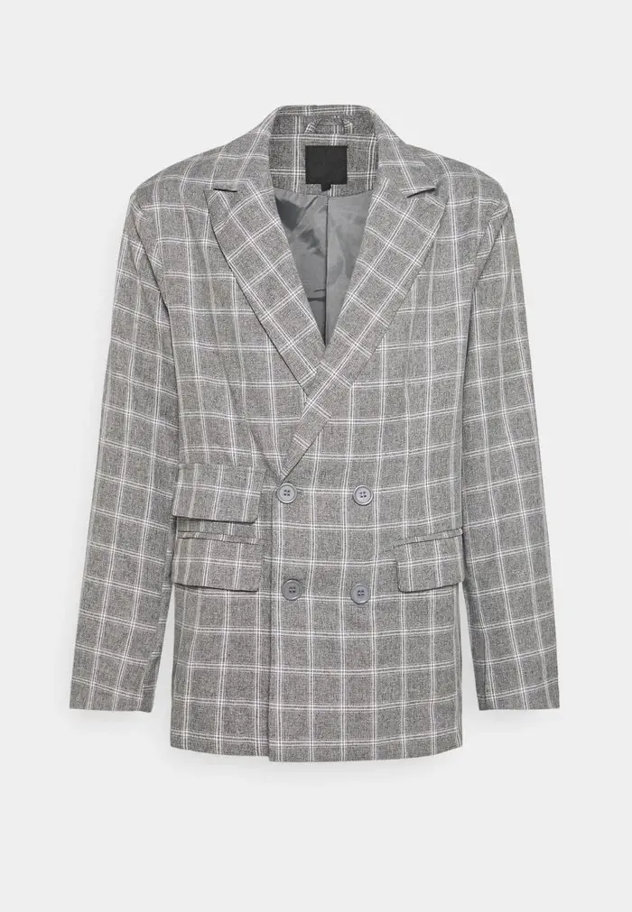 Mennace Mennace BREEZE DOUBLE BREASTED CHECK SUIT JACKET – Blazer Jacket – Grey