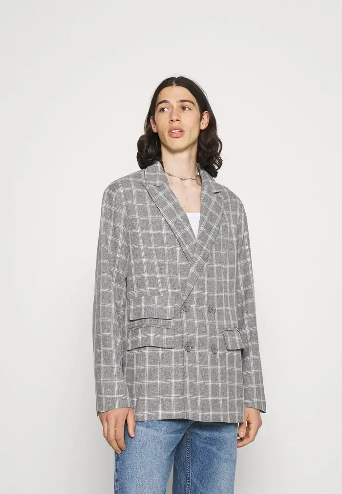 mennace Mennace BREEZE DOUBLE BREASTED CHECK SUIT JACKET – Blazer Jacket – Grey