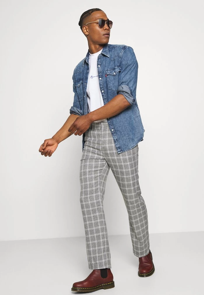 Mennace Mennace BREEZE STRAIGHT CHECK SUIT TROUSER – Trousers – Grey