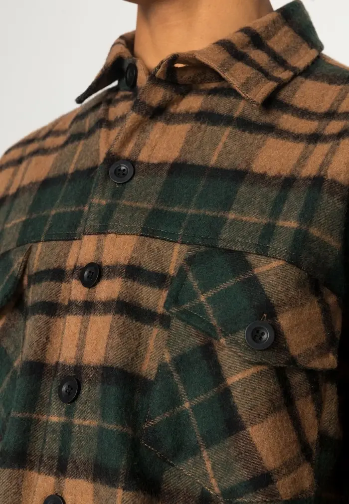 Mennace MENNACE BRUSH CHECK OVERSHIRT – Summer Jacket – Green