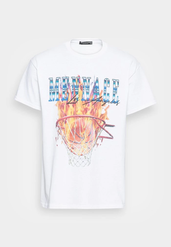Mennace Mennace BURNING HOOP REGULAR – Print T-shirt – White