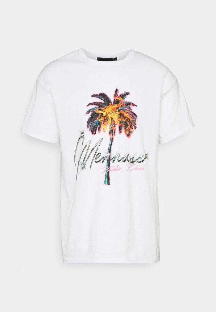Mennace Mennace BURNING PALM REGULAR – Print T-shirt – White