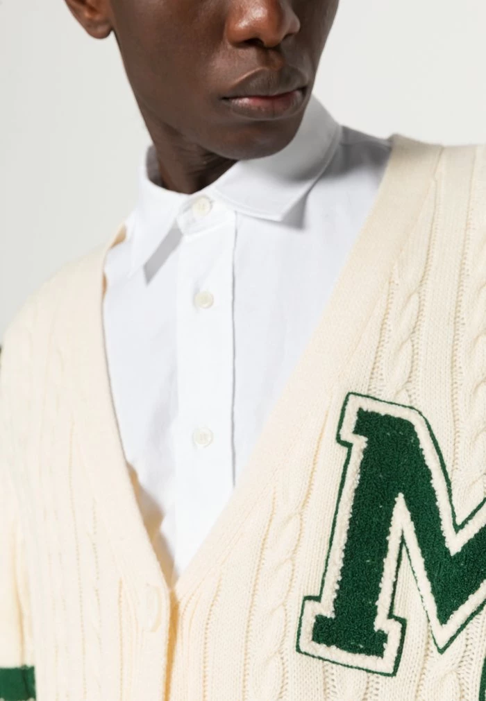 Mennace MENNACE CABLE VARSITY CARDGIAN – Cardigan – White