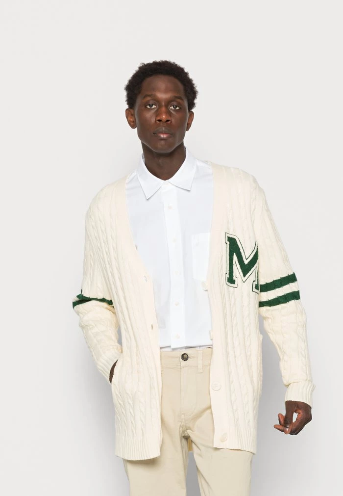 mennace MENNACE CABLE VARSITY CARDGIAN – Cardigan – White