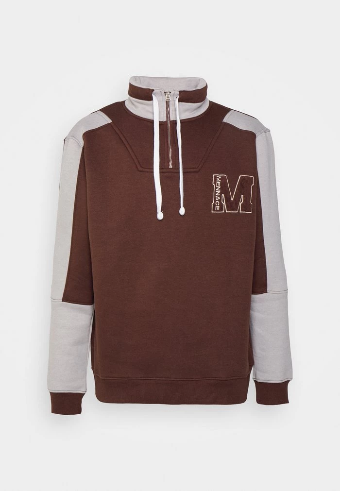 Mennace Mennace CONTRAST PANEL HALF ZIP – Sweatshirt – Brown