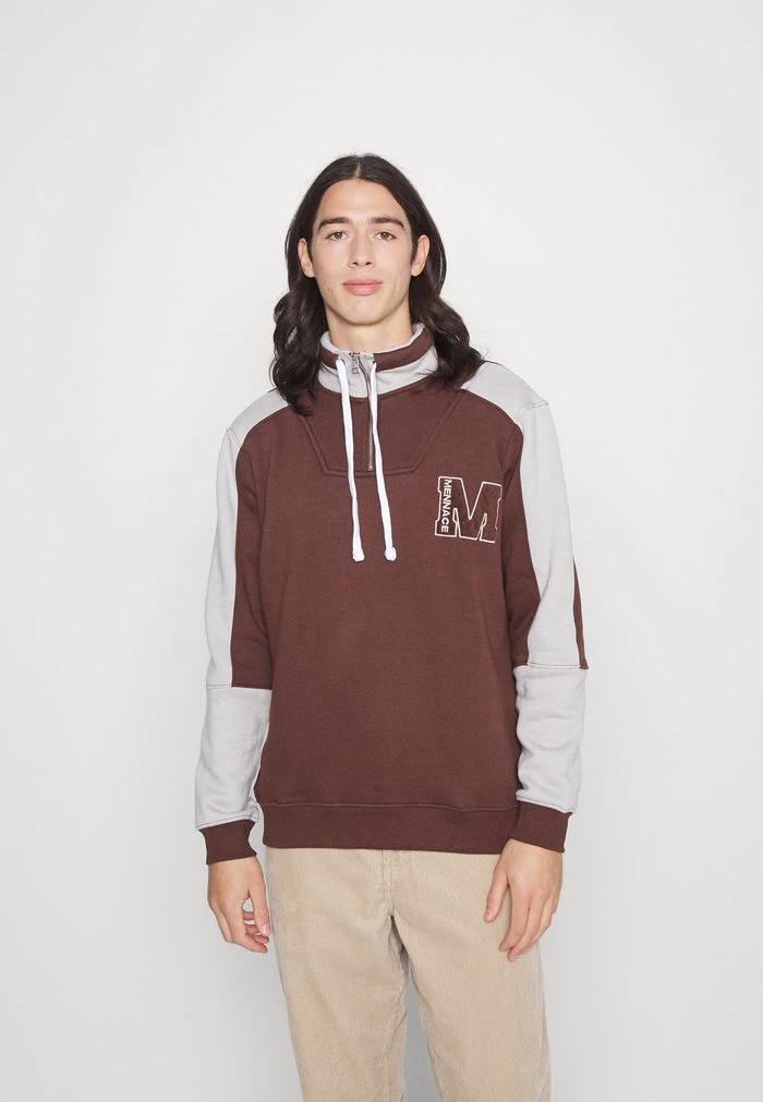 mennace Mennace CONTRAST PANEL HALF ZIP – Sweatshirt – Brown