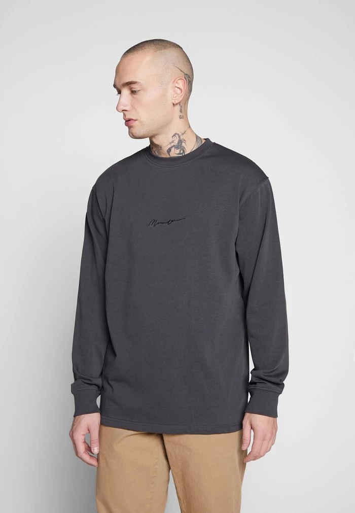 mennace Mennace ESSENTIAL SIGNATURE TEE – Long Sleeved Top – Charcoal
