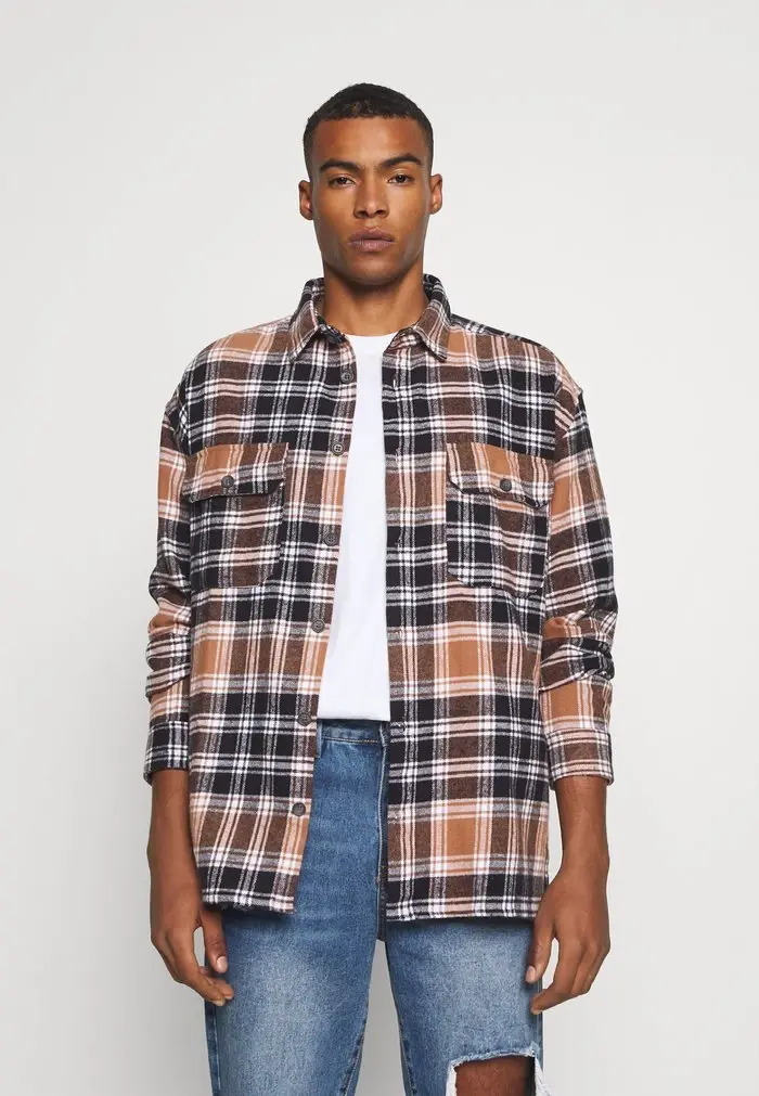mennace Mennace EVIAN BRUSHED CHECK UNISEX – Summer Jacket – Brown
