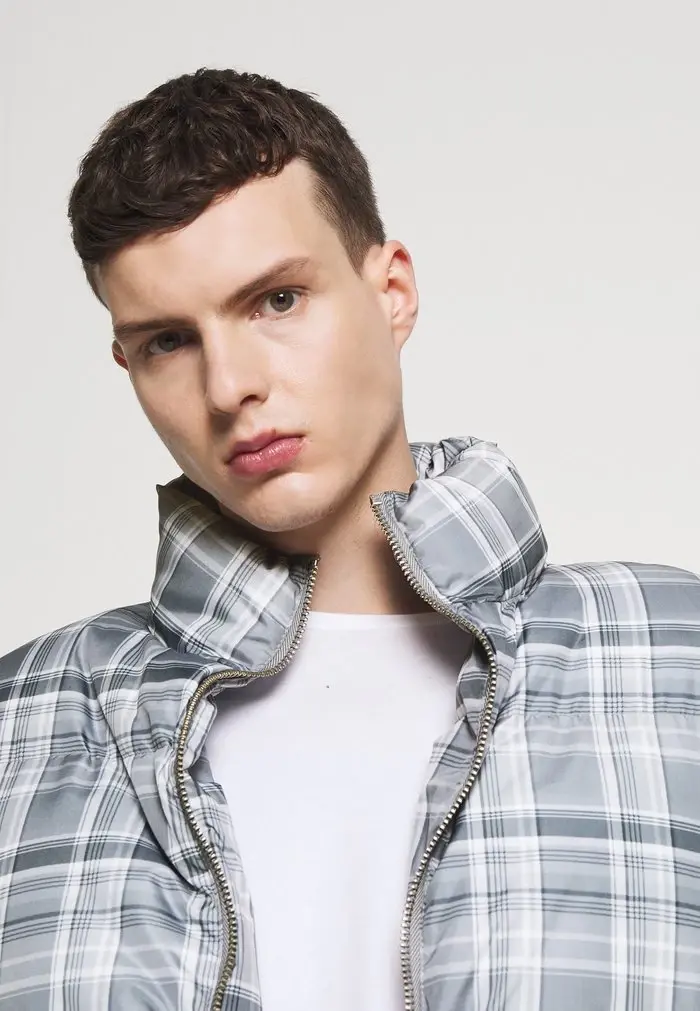 Mennace Mennace EVIAN CHECK PUFFER JACKET – Winter Jacket – Blue
