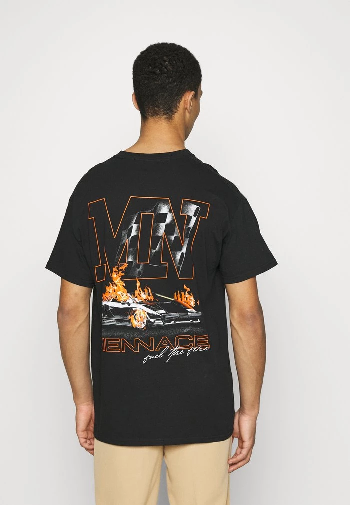 Mennace Mennace FLAME CAR REGULAR – Print T-shirt – Black