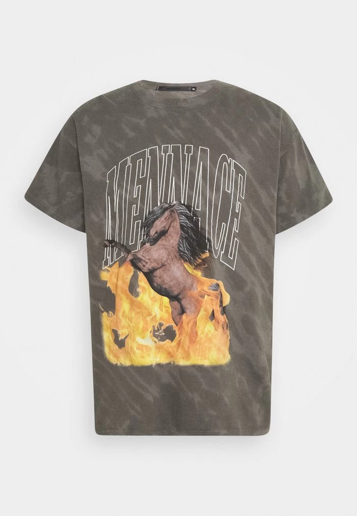 Mennace Mennace FLAMING STEED TIE DYE – Print T-shirt – Grey