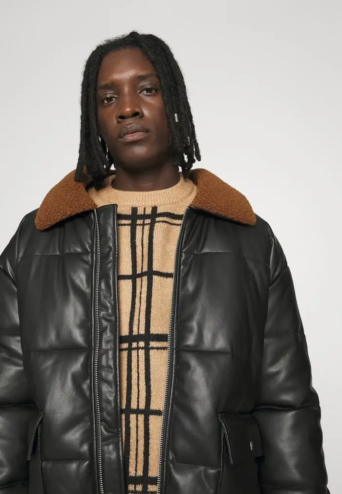 Mennace Mennace HENNESSEY BORG COLLAR JACKET – Faux Leather Jacket – Black