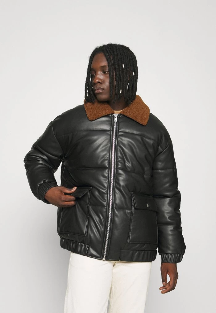 mennace Mennace HENNESSEY BORG COLLAR JACKET – Faux Leather Jacket – Black