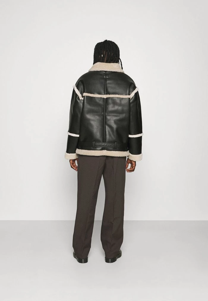 Mennace Mennace HENNESSEY EXPOSED SEAM AVIATOR JACKET – Faux Leather Jacket – Black