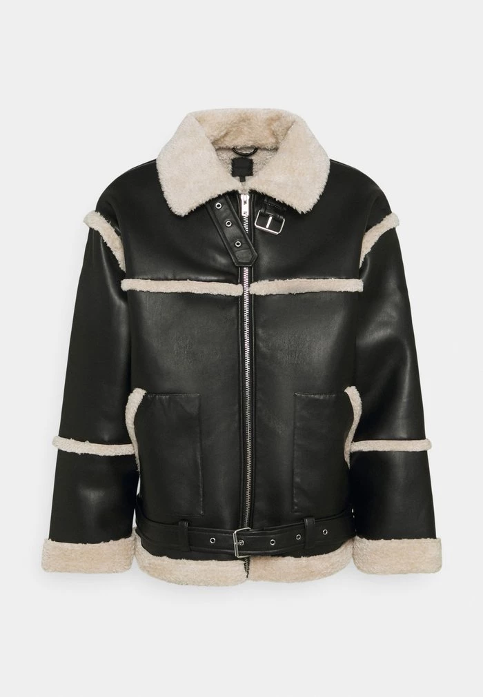 Mennace Mennace HENNESSEY EXPOSED SEAM AVIATOR JACKET – Faux Leather Jacket – Black