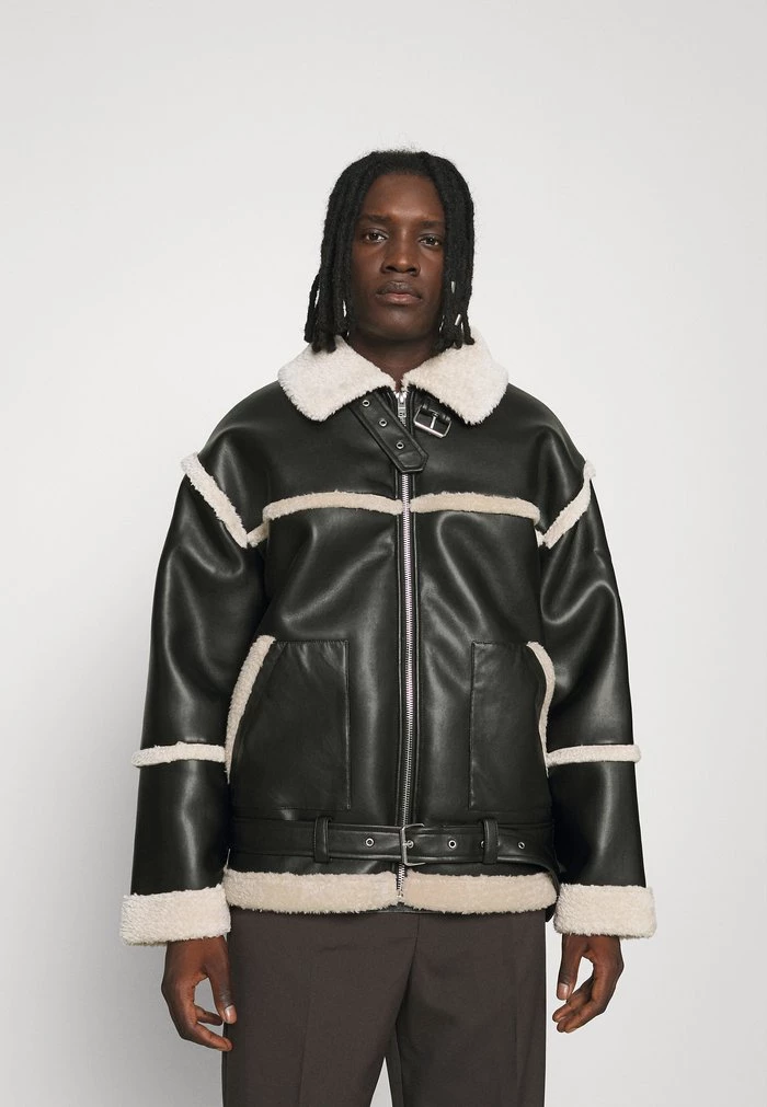 mennace Mennace HENNESSEY EXPOSED SEAM AVIATOR JACKET – Faux Leather Jacket – Black