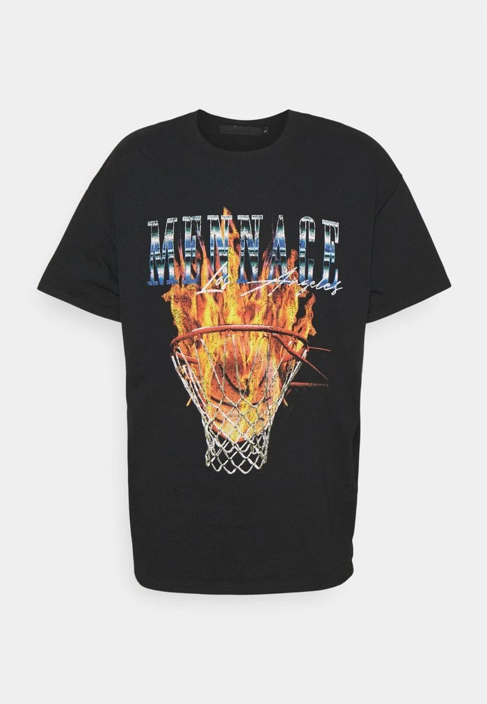 Mennace Mennace BURNING HOOP – Print T-shirt – Black