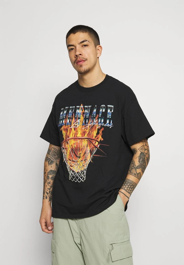 mennace Mennace BURNING HOOP – Print T-shirt – Black