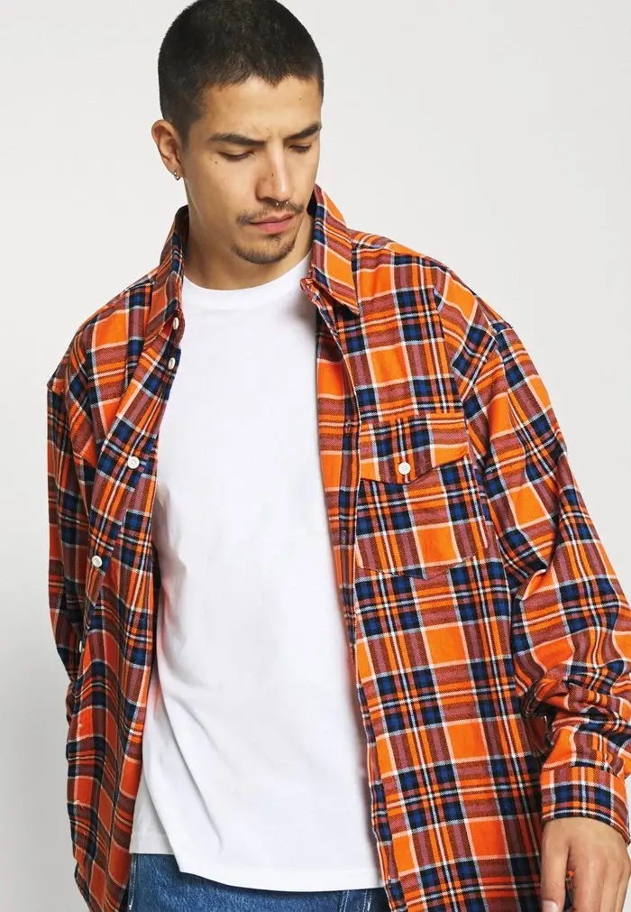 Mennace Mennace DOUBLE POCKET CHECK – Shirt – Orange