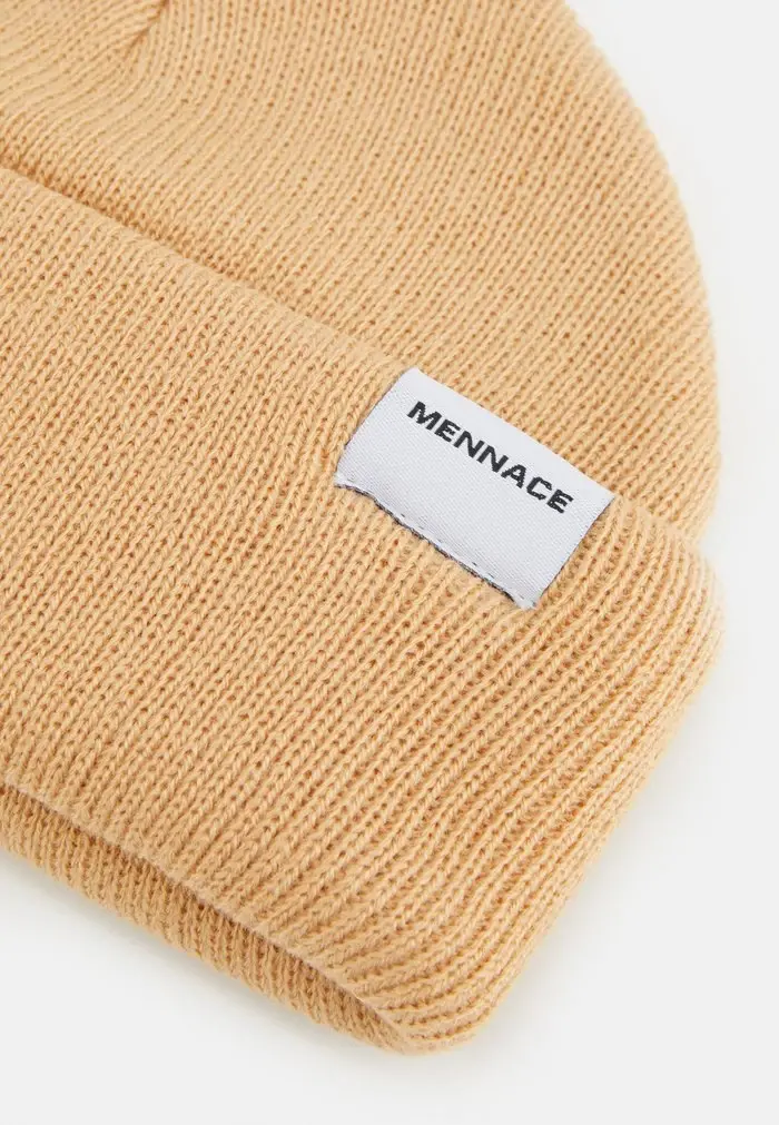 Mennace Mennace MINI ROLL BEANIE WITH TAB UNISEX – Beanie – Beige