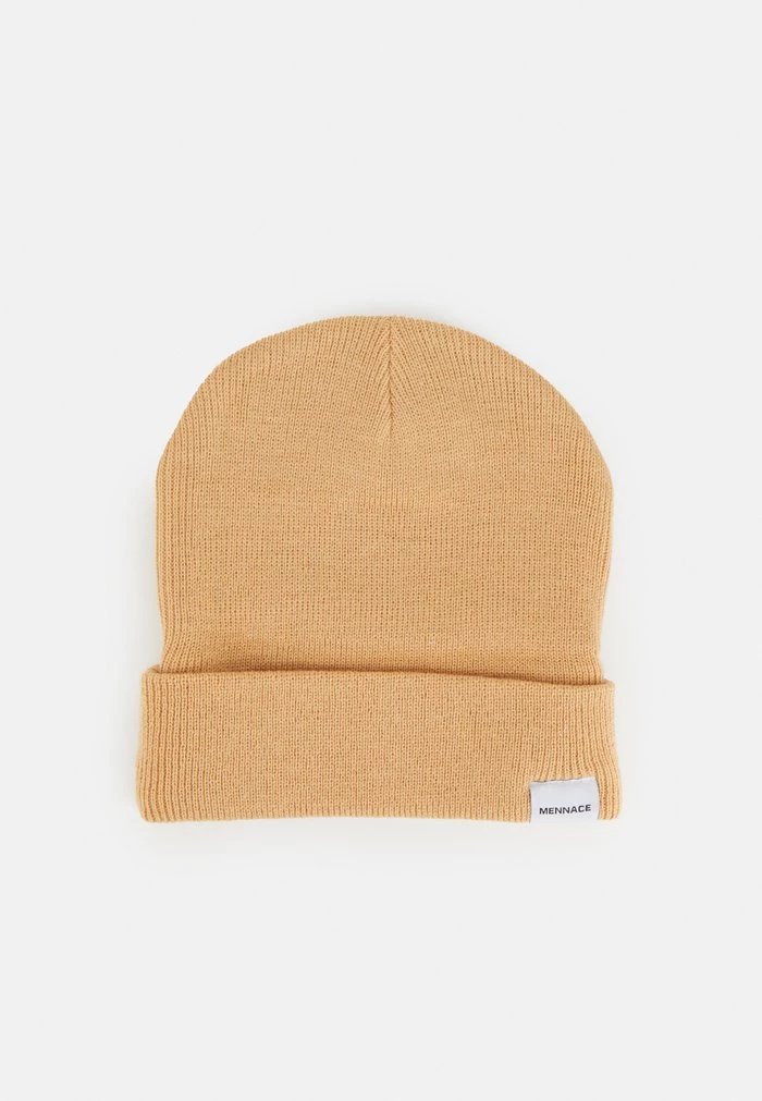 Mennace Mennace MINI ROLL BEANIE WITH TAB UNISEX – Beanie – Beige