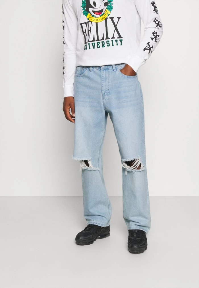 mennace Mennace MIRROR WASHED RIPPED – Relaxed Fit Jeans – Mid Blue Wash